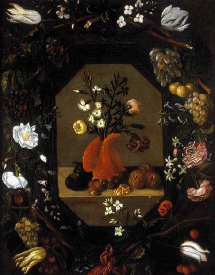 Juan de  Espinosa Still-Life with Flowers with a Garland of Fruit and Flowers Germany oil painting art